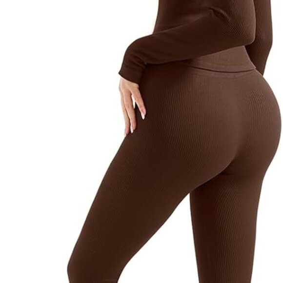 Women 2 Piece Seamless Ribbed Workout Sets With Zip Up Jacket High Waisted Gym Y - Picture 3 of 6